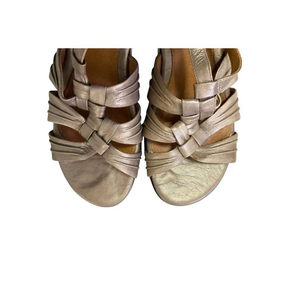 Clarks‎ Artisan Womens Gold Metallic Leather Strappy Wedge Sandals 9M Summer